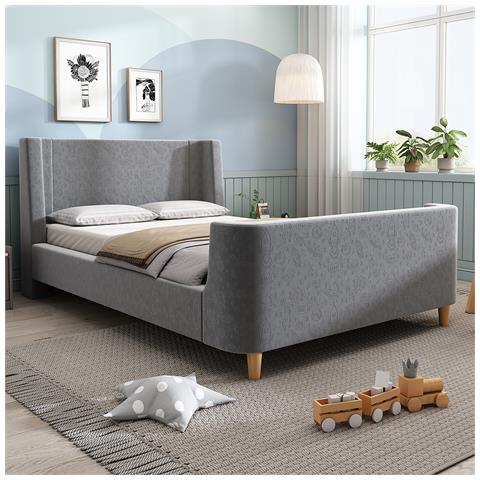 Letto Contenitore  Letto Imbottito Letto Per Bambini, Letto Singolo Letto A Slitta, 90 X 200 Cm, Per Bambini E Bambine, Grigio, Senza Materasso - Foto 2