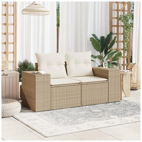Divano Da Giardino Con Cuscini A 2 Posti Beige In Polyrattan - Foto 2