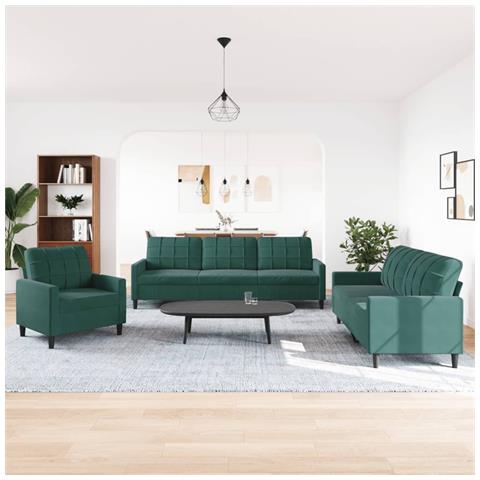 Set Di Divani 3 Pz Con Cuscini Verde Scuro In Velluto - Foto 2