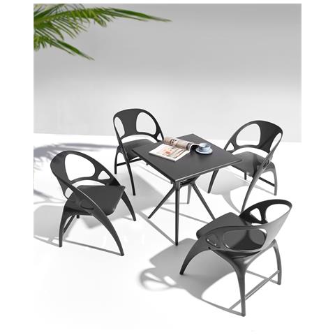 Set Di 4 Sedie Da Giardino Pieghevole Nemi Nero - Foto 1