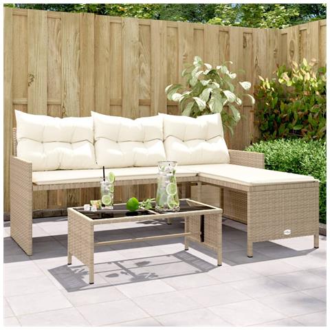 Divano da Giardino con Tavolo e Cuscini a L Beige in Polyrattan - Foto 2