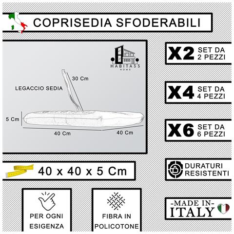 Set 2 Cuscini Per Sedie Cucina Con Laccetti, Copri Sedia Sfoderabili E Lavabili, Rivestimento Tessuto Loneta, Made In Italy (2 Amalfi Verde) - Foto 2