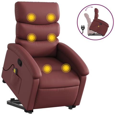 Poltrona Alzapersone Massaggi Reclinabile Rosso Vino Similpelle - Foto 1