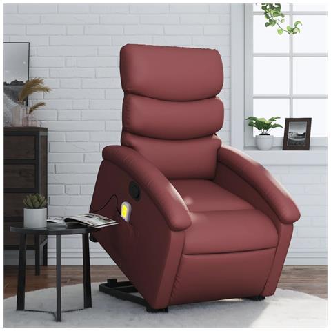 Poltrona Alzapersone Massaggi Reclinabile Rosso Vino Similpelle - Foto 2