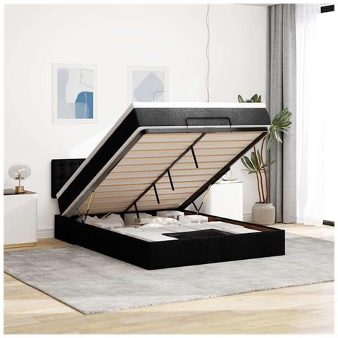 Pouf Letto con Materasso e LED Nero 140x190 cm - Foto 2