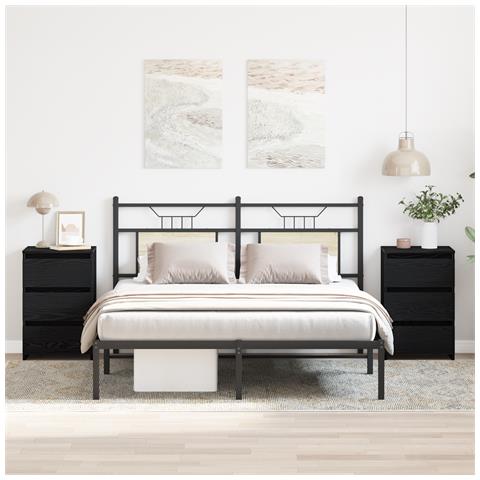 Comodini 2 pz Nero Rovere 40x35x62,5 cm Legno ingegnerizzato - Foto 2