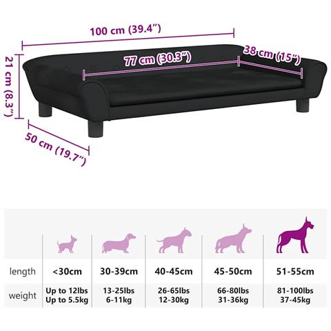 Lettino per Cani Nero 100x50x21 cm in Velluto - Foto 7