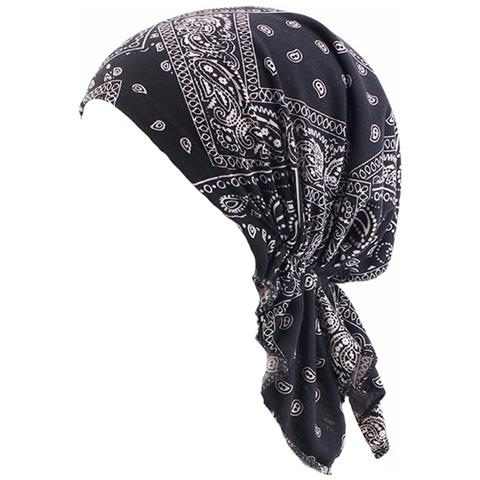 Berretto A Turbante Elasticizzato In Cotone Stampato - Traspirante, Caldo E Antivento Black - Foto 1