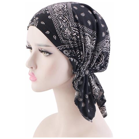 Berretto A Turbante Elasticizzato In Cotone Stampato - Traspirante, Caldo E Antivento Black - Foto 3