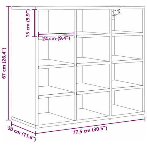 Scarpiera con lo scaffale rovere artigianale 77.5 x 30 x 67 cm - Foto 9
