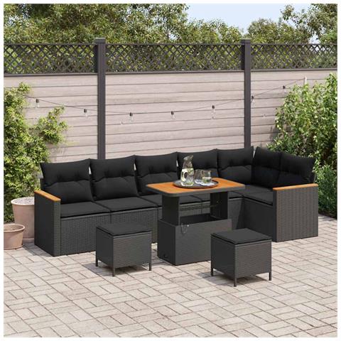 Set Divano da Giardino con cuscino 9 pcs Nero Poly Rattan - Foto 2