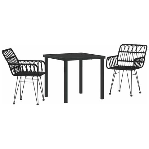 Set da Pranzo per Giardino 3 pcs Nero Poly Rattan - Foto 1