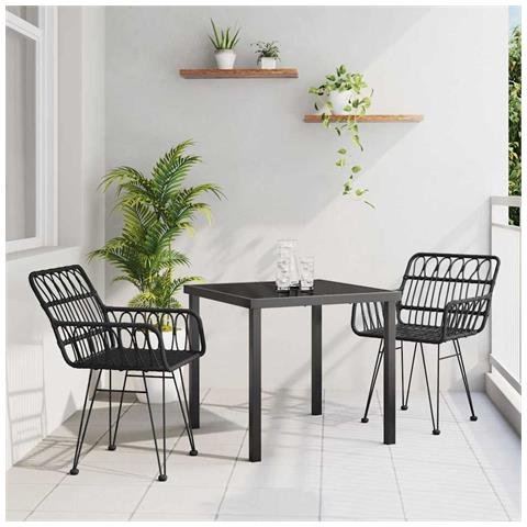 Set da Pranzo per Giardino 3 pcs Nero Poly Rattan - Foto 2