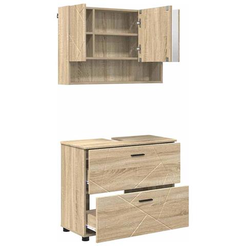 Set di mobili per il bagno con cassetto 2 pcs rovere sonoma - Foto 1