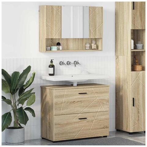 Set di mobili per il bagno con cassetto 2 pcs rovere sonoma - Foto 2