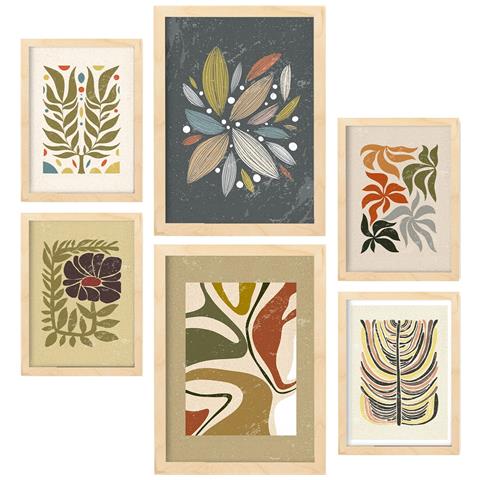 Set Di 6 Stampe Stampe Di Piante In Cornici Decorative Della Collezione Di Stampanti Etniche Per La Stampa Artistica Da Parete Della Tua Casa A3 & A4 Telaio In Legno Chiaro - Foto 1