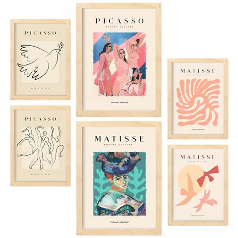 Set Di 6 Stampe Di Corpi Di Picasso E Matisse Del Fauvismo E Del Surrealismo Per L'interior Design A3 & A4 Telaio In Legno Chiaro - Foto 1