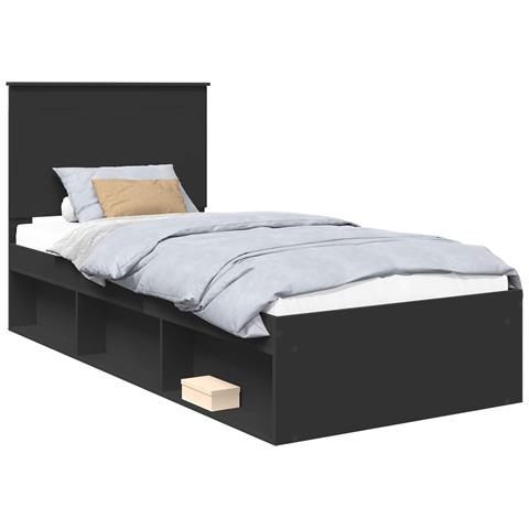 Struttura del letto con testiera Nero 90 x 200 cm Pino massello - Foto 1