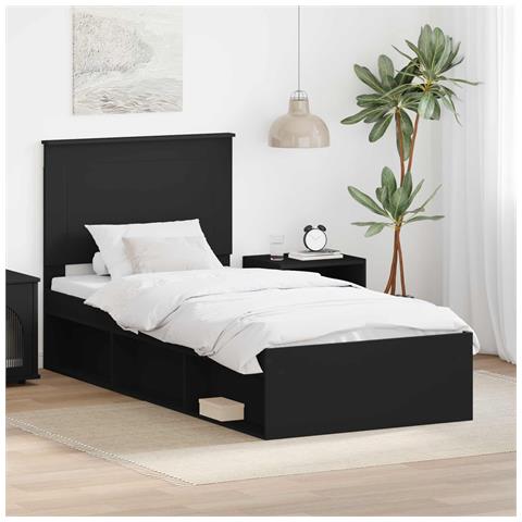 Struttura del letto con testiera Nero 90 x 200 cm Pino massello - Foto 2