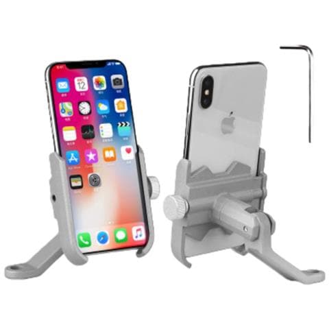 Supporto Per Telefono Da Bici In Lega Di Alluminio Argento Con Montaggio Su Specchietto Retrovisore, Rotazione A 360° Regolabile - Foto 1