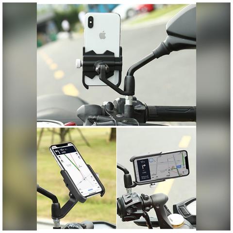 Supporto Per Telefono Da Bici In Lega Di Alluminio Argento Con Montaggio Su Specchietto Retrovisore, Rotazione A 360° Regolabile - Foto 5