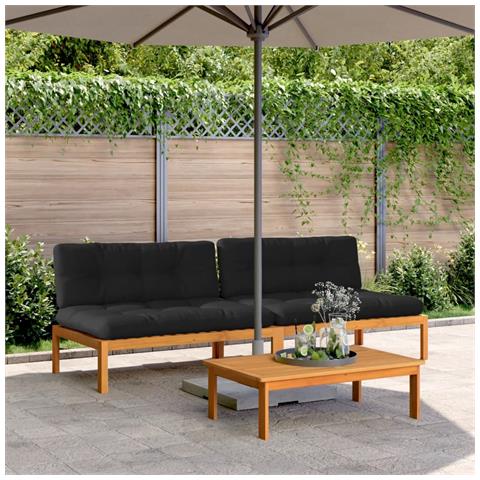 Divani Centrali Pallet Giardino con Cuscini 2pz Massello Acacia - Foto 2