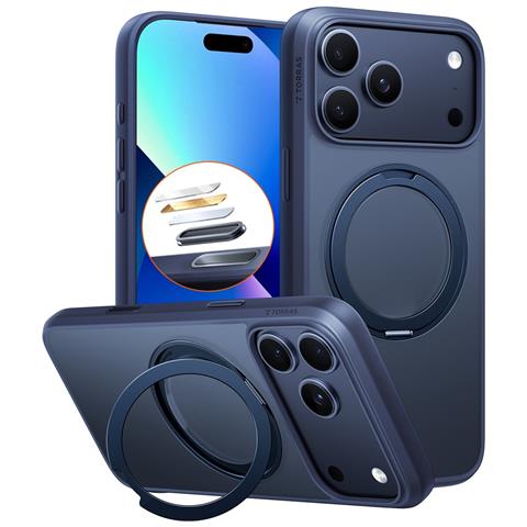 Cover per iPhone 17 Pro Max - TPU+PC, Blu Oscuro, Con Soporte - Foto 1