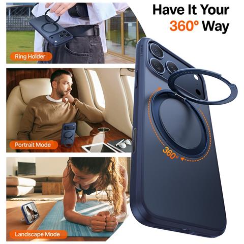 Cover per iPhone 17 Pro Max - TPU+PC, Blu Oscuro, Con Soporte - Foto 2