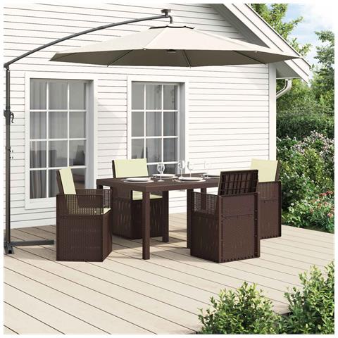 Set da Pranzo per Giardino con cuscino 5 pcs Marrone e Crema PP - Foto 2