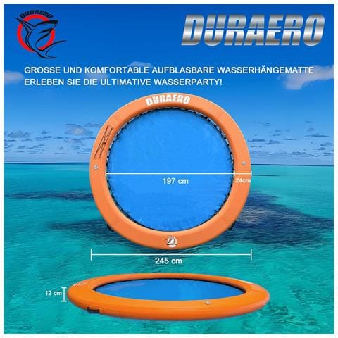 Amaca gonfiabile per acqua, Ø245 cm x 12 cm spessore, Piattaforma galleggiante per piscina e lago, Completa di pompa e accessori - Foto 4