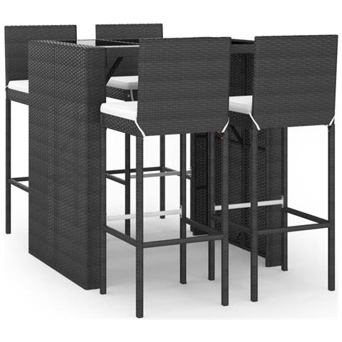 Set Bar da Giardino 5 pz con Cuscini in Polyrattan Nero - Foto 1