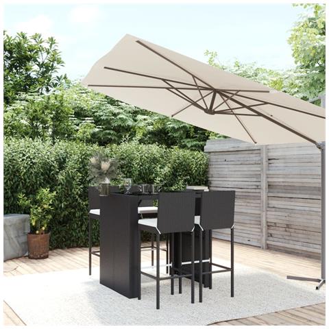 Set Bar da Giardino 5 pz con Cuscini in Polyrattan Nero - Foto 2