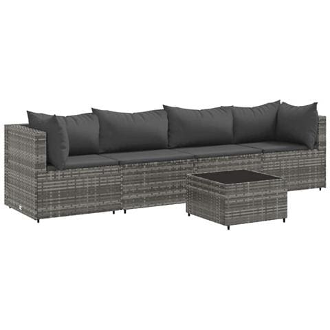 Set Divani da Giardino 5 pz con Cuscini in Polyrattan Grigio - Foto 1