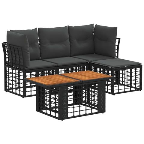 Set Divano da Giardino 5 pz Nero e Grigio scuro polyrattan - Foto 1