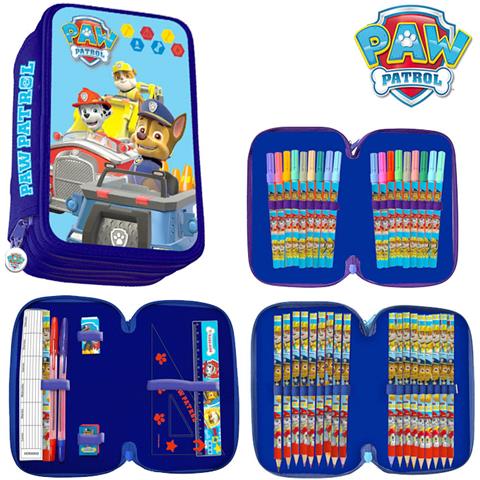Astuccio a 3 Zip Triplo con Accessori per la Scuola e il Disegno Paw Patrol Colore Blu - Foto 1