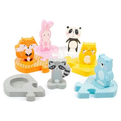 11472 Puzzle Di Legno Colorato In Colori Pastello, Base Composta Da 6 Pezzi, Incl. 6 Figure Di Animali Giocattoli, Multicolore, 11472 - Foto 2