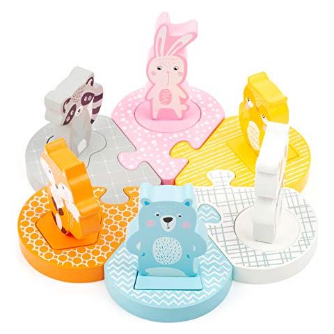 11472 Puzzle Di Legno Colorato In Colori Pastello, Base Composta Da 6 Pezzi, Incl. 6 Figure Di Animali Giocattoli, Multicolore, 11472 - Foto 1