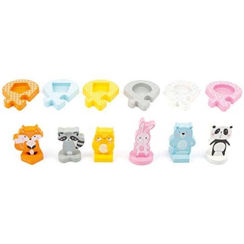 11472 Puzzle Di Legno Colorato In Colori Pastello, Base Composta Da 6 Pezzi, Incl. 6 Figure Di Animali Giocattoli, Multicolore, 11472 - Foto 3