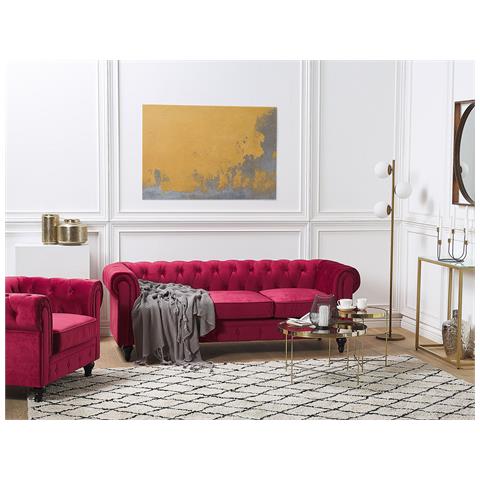 Set Divano E Poltrona A 4 Posti In Velluto Rosso Scuro Chesterfield - Foto 16