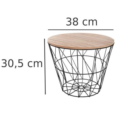 Tavolino Dal Design Traforato, Piano In Legno Con Paralume In Filo Nero, Tavolo Funzionale E Facile Da Spostare. - Foto 4
