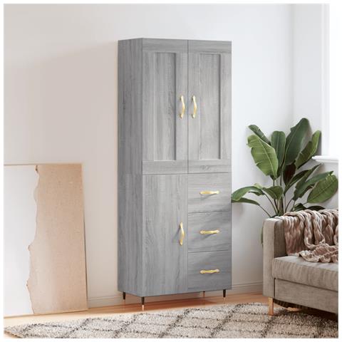 Credenza Grigio Sonoma 69,5x34x180 Cm In Legno Multistrato - Foto 6