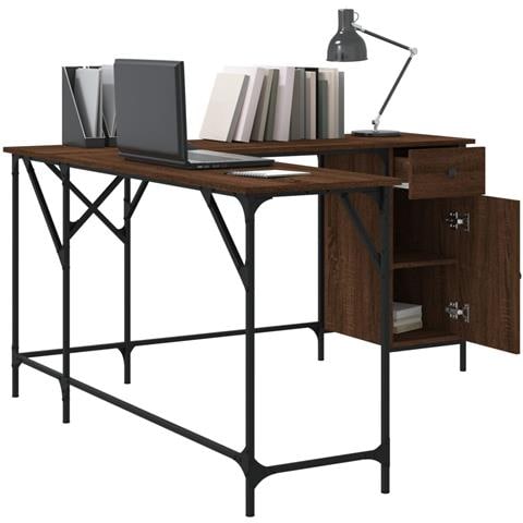 Scrivania Rovere Marrone 141x141x75 Cm In Legno Multistrato - Foto 3
