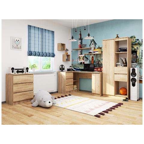 Scrivania ad angolo B20 sinistro, 1 anta e 3 cassetti, 155x85x77 cm, Colore Sonoma Quercia - Foto 6