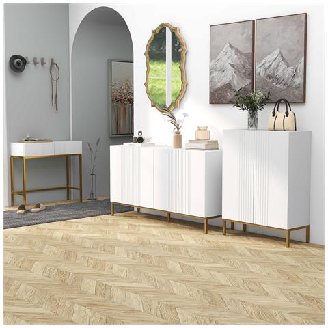 Credenza Moderna A 4 Ante Con Chiusura Ammortizzata E Mensole Regolabili, 140x40x75cm, Bianco E Oro - Foto 6