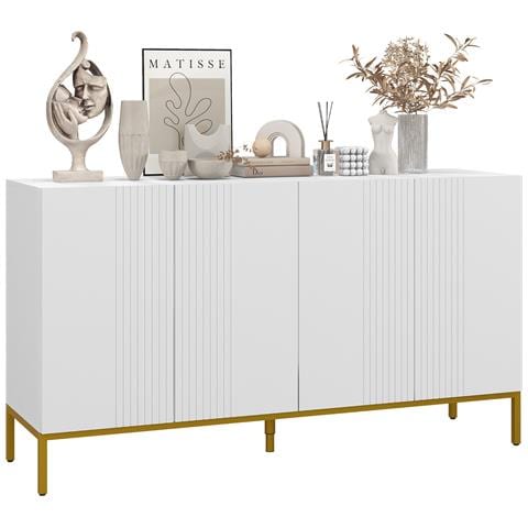Credenza Moderna A 4 Ante Con Chiusura Ammortizzata E Mensole Regolabili, 140x40x75cm, Bianco E Oro - Foto 1