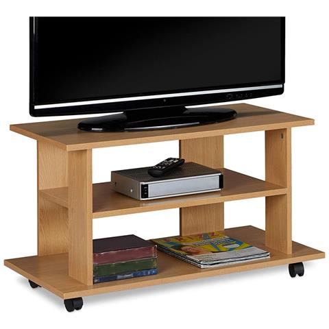 Mobile Tv In Legno Con 2 Ripiani E Ruote Mobiletto Carrello Televisore Quercia - Foto 1