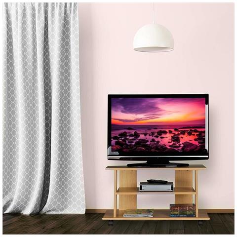 Mobile Tv In Legno Con 2 Ripiani E Ruote Mobiletto Carrello Televisore Quercia - Foto 2