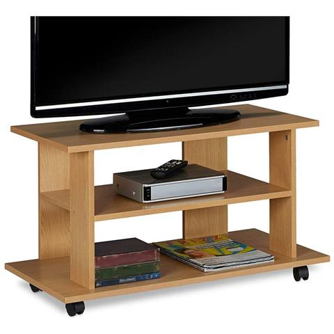 Mobile Tv In Legno Con 2 Ripiani E Ruote Mobiletto Carrello Televisore Quercia - Foto 4
