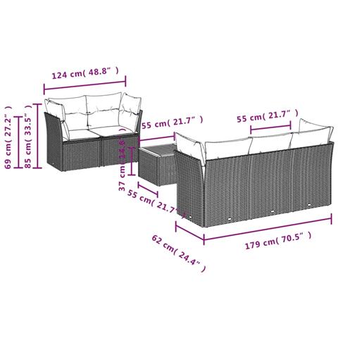 Set Divano da Giardino 6 pz con Cuscini Beige in Polyrattan - Foto 2