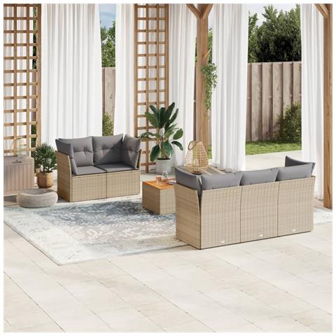 Set Divano da Giardino 6 pz con Cuscini Beige in Polyrattan - Foto 3